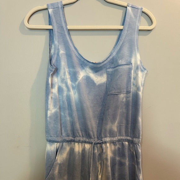 Altar'd State Blue and White Cloudy Tie-Dye Jumpsuit - Picture 2 of 4